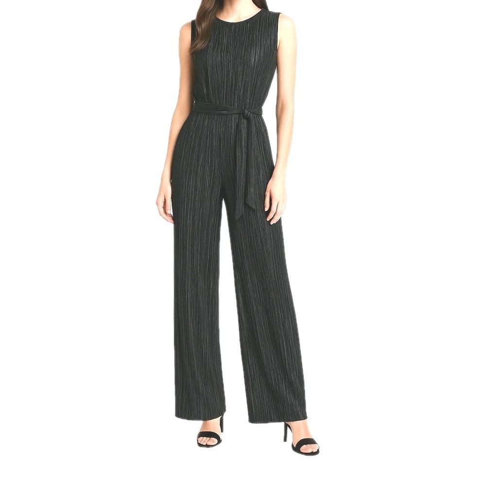 Anne‎ Klein Jumpsuit Womens 12 Black Pleated Casual Cocktail Special Event NEW